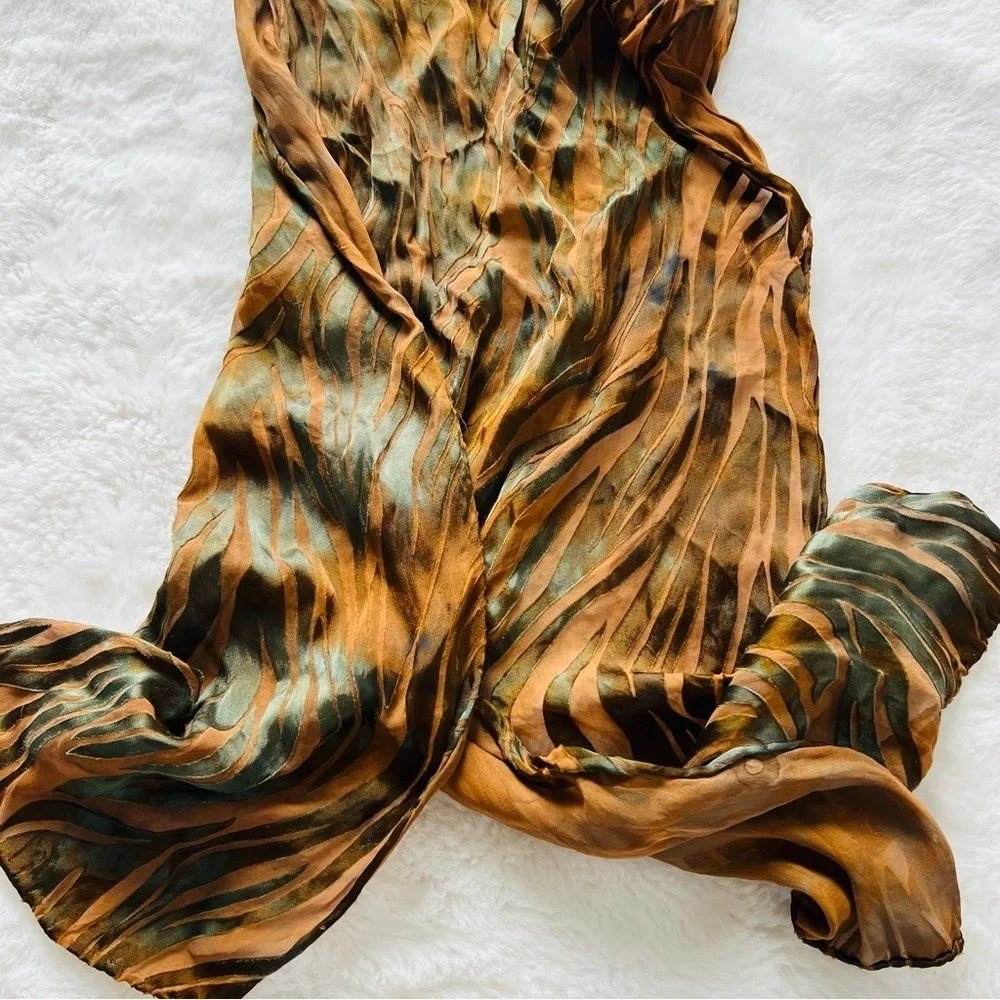 58”x12” VINTAGE SILK OBLONG SHAPED BROWN WOMEN'S SCARF.